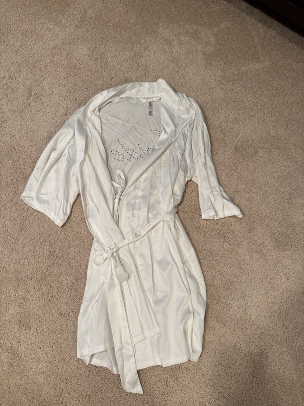 Satin Bridal Robe with Rhinestone Back - White - Picture 2 of 3